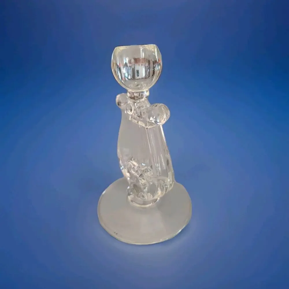 Vintage HARP SHAPED Pressed Glass CANDLE HOLDER Art‎ Deco Paden City